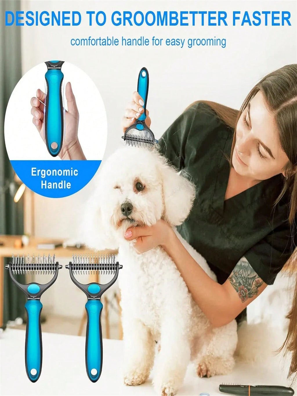 Double-Sided Dematting & Deshedding Comb – Professional Pet Care at Home